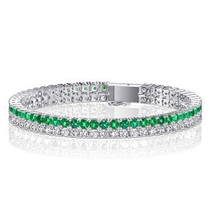 bracelets - Italo Double Row Emerald & White Sapphire Tennis Bracelet For Women, Italo jewelry - Online Catalog