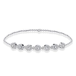 bracelets - Italo Halo White Sapphire Round Cut Chain Bracelet For Women, Italo jewelry - Online Catalog