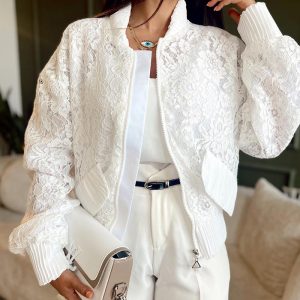 Lace Long Sleeve Pocket Design Jacket Casual Loose Fit Jacket, women Jackets & Coats, ChicMe catalog