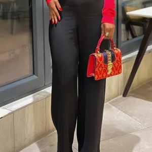 Urban Plain Buckle Fashion Straight Pants, Pants, color:Black|size:XXL, Stylewe