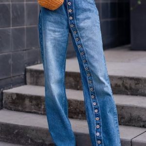 Buckle Casual Denim Straight Jeans, Jeans, color:Blue|size:XXL, Stylewe