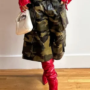 Casual Camo Cargo Pants Faux Leather Pants, Pants, color:Green|size:XXL, Stylewe