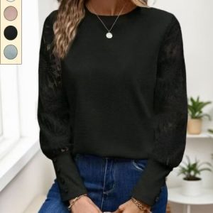 Women Sweatshirt Vintage Crew Neck Lace Jacquard Floral Elegant Top, Hoodies & Sweatshirts, color:Black|size:XXL, catalog Noracora shop