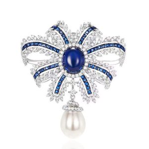 brooches - Italo Bow Design Oval Cut Blue Sapphire Vintage Brooch For Women, Italo jewelry - Online Catalog