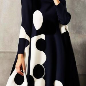 Plus Size Daily Stand Collar Polka Dots Long Sleeve Dress, Plus Dresses, color:As Picture|size:4X, Stylewe