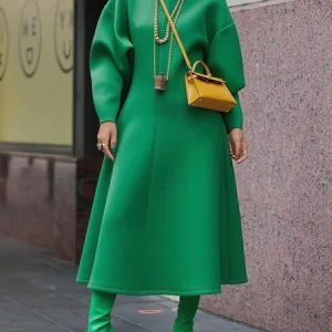 Urban Plain Turtleneck Maxi Dress, Maxi Dresses, color:Green|size:XXL, Stylewe