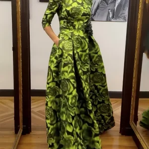 Elegant Floral Printing Boat Neck Maxi Dress, Maxi Dresses, color:As Picture|size:XXL, Stylewe