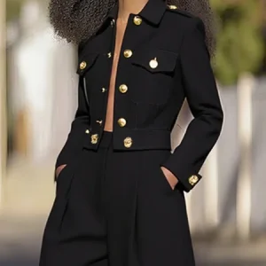 Urban Sleek Shawl Collar Buttoned Jacket, Jackets, color:Black|size:XS, Stylewe