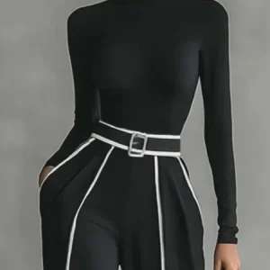 Casual Color Block Turtleneck T-shirt, Tees, color:Black|size:XXL, Stylewe