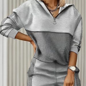 Plus Size Hoodie Loose Color Block Casual Hoodie, Plus Tops, color:Gray|size:4X, Stylewe