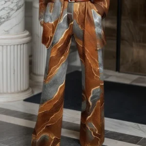 Urban Geometric Straight Pants Fashion Pants No Belt, Pants, color:Brown|size:XXL, Stylewe