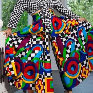 Urban Abstract Graphic Printing Wide Leg Pants, Pants, color:As Picture|size:XXL, Stylewe