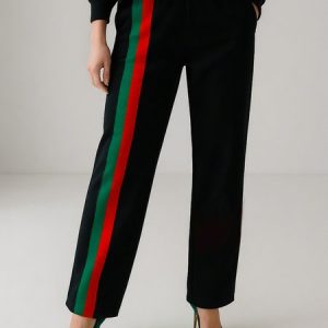 Casual Color Block Straight Pants, Pants, color:Black|size:XXL, Stylewe