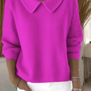Women Cotton Plain Long Sleeve Comfy Casual Sweater, Sweaters, color:Rose Red|size:4XL, catalog Noracora shop
