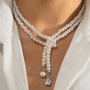 Layered Waterdrop Shaped Rhinestone Pearls Chain Necklace, women Necklace & Pendant, ChicMe catalog