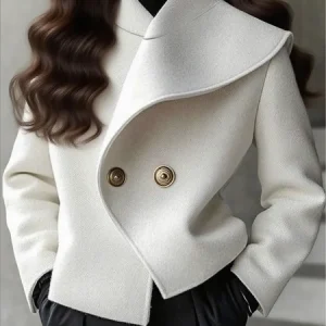Casual Plain Stand Collar Jacket, Jackets, color:White|size:XXL, Stylewe