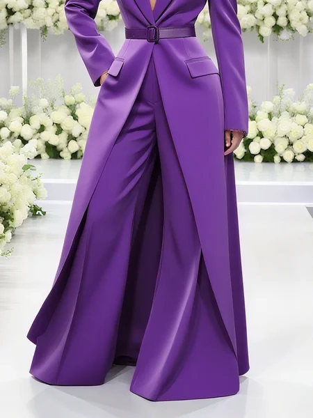 Urban Plain Wide Leg Pants, Pants, color:Purple|size:XXL, Stylewe