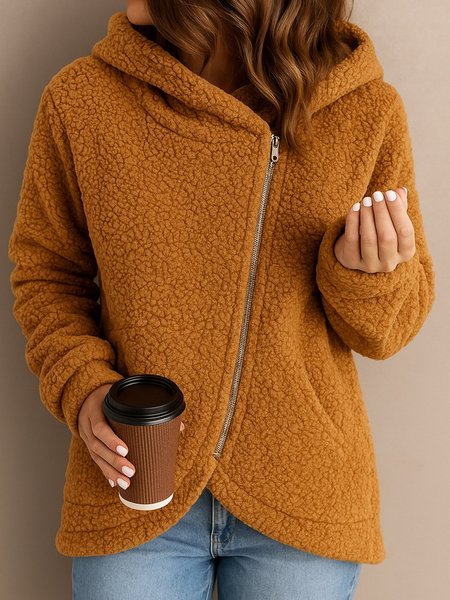 Women's Winter Outerwear Cotton Casual Plain Long Sleeve Hoodie Fleece Coat, JustFashionNow Coats, color:Brown|size:3XL,