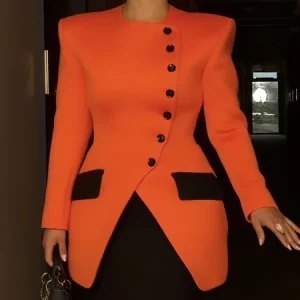 Urban Split Joint Color Block Crew Neck Jacket, Jackets, color:Orange|size:XXL, Stylewe
