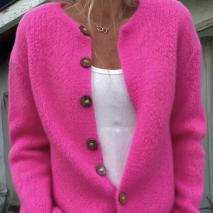 Women Wool/Knitting Plain Long Sleeve Comfy Casual Cardigan, Sweaters, color:Rose Red|size:4XL, catalog Noracora shop