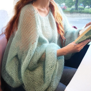 Casual Plain Crew Neck Balloon Sleeve Sweater, Pullovers, color:Green|size:XXL, Stylewe