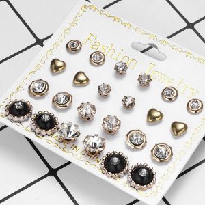 12Pairs Minimalist Crystal Stone Geometric Stud Earrings Set, women Earrings, ChicMe catalog