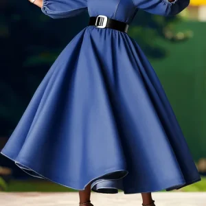 Denim Urban Plain Distressing Maxi Dress With Belt, Midi Dresses, color:Blue|size:XXL, Stylewe