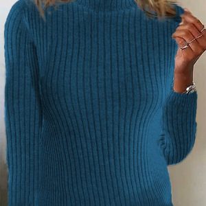 Women Cotton Plain Long Sleeve Comfy Casual Sweater, Sweaters, color:Blue|size:XXL, catalog Noracora shop