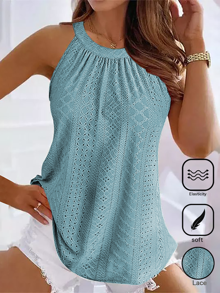 Casual Plain Halter Lace Tank Top, Tank Tops & Camis, Roselinlin - Online Catalog
