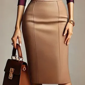 Urban Plain Knee Length Pencil Skirt, Skirts, color:Khaki|size:XXL, Stylewe