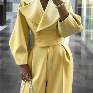 Urban Raglan Sleeves Plain Lapel Collar Faux Leather Coat, Jackets, color:Light Yellow|size:XXL, Stylewe
