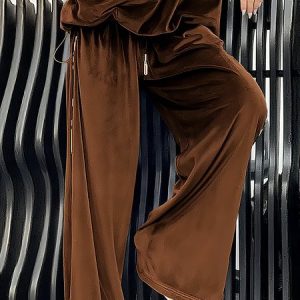 Urban Plain Wide Leg Pants, Pants, color:Brown|size:XXL, Stylewe