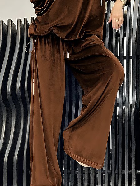Urban Plain Wide Leg Pants, Pants, color:Brown|size:XXL, Stylewe