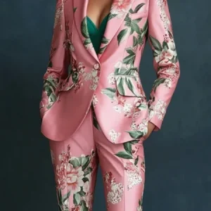 Plus Size Urban Floral Regular Sleeve Lapel Collar Printing Blazer, Plus Outerwear, color:Pink|size:4X, Stylewe