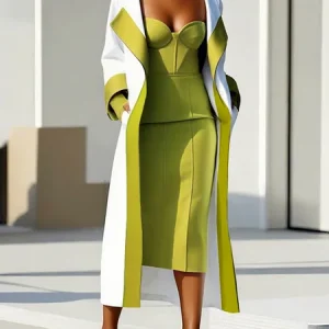 Casual Split Joint Color Block Shawl Collar Trench Coat, Trench Coats, color:White-green|size:XXL, Stylewe