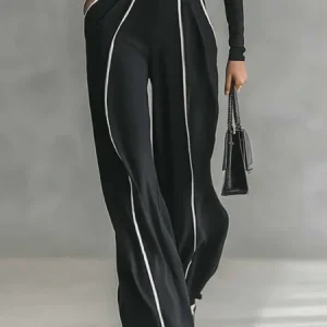 Urban Color Block Piping Straight Pants, Pants, color:Black|size:XXL, Stylewe