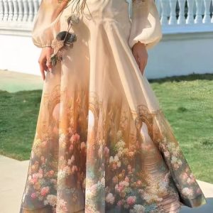 Elegant Floral Printing Maxi Skirt With Belt, Skirts, color:As Picture|size:XXL, Stylewe