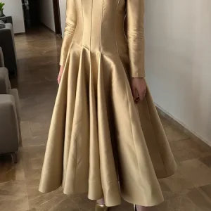 Elegant Plain Satin Crew Neck Maxi Party Dress, Maxi Dresses, color:Champagne|size:XXL, Stylewe