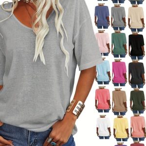 Casual Floral V Neck Short Sleeve T-shirt, T-shirts, color:Light Gray|size:5XL, catalog Noracora shop