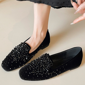 Plain Velvet All Season Loafers, Flats, color:Black|size:43, Stylewe