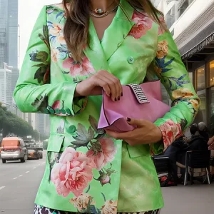 Urban Printing Floral Blazer, Blazers, color:Green|size:XXL, Stylewe