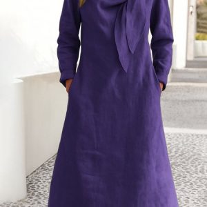 Women Plain Spring/Fall Dress V Neck Long Sleeve A-Line Dress, Dresses, color:Purple|size:3XL, catalog Noracora shop