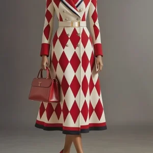 Urban Printing Geometric Lapel Collar Coat With Belt, Coats, color:As Picture|size:XXL, Stylewe