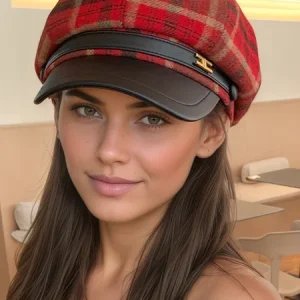 Plaid baseball cap, Hats, color:Red|size:One-size, Stylewe