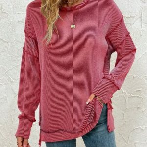 Casual Crew Neck Plain Sweatshirt, Hoodies & Sweatshirts, color:Red|size:XXL, catalog Noracora shop