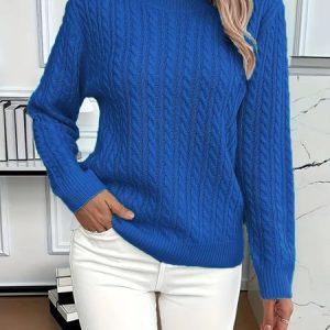 Women Cotton Plain Long Sleeve Comfy Casual Sweater, Hoodies & Sweatshirts, color:Blue|size:XL, catalog Noracora shop