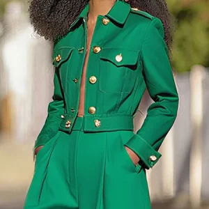 Plus Size Urban Buttoned Plain Shawl Collar Jacket, Plus Outerwear, color:Green|size:4X, Stylewe