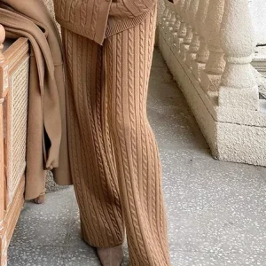 Urban Plain Buttoned Sweater Straight Pants, Pants, color:Brown|size:XXL, Stylewe