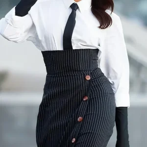 Cotton Urban Plain Buttoned Shirt Collar Shirt With Tie, Blouses and Shirts, color:White|size:XXL, Stylewe