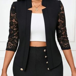 Women Spring/Fall Outerwear Casual Floral Long Sleeve Stand Collar Jacket, Outerwear, color:Black|size:XXL, catalog Noracora shop